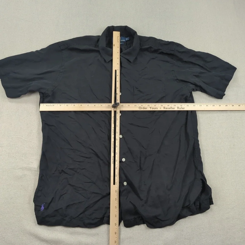Vintage Polo Ralph Lauren Shirt Mens Large Black Caldwell Loop Collar Silk Linen